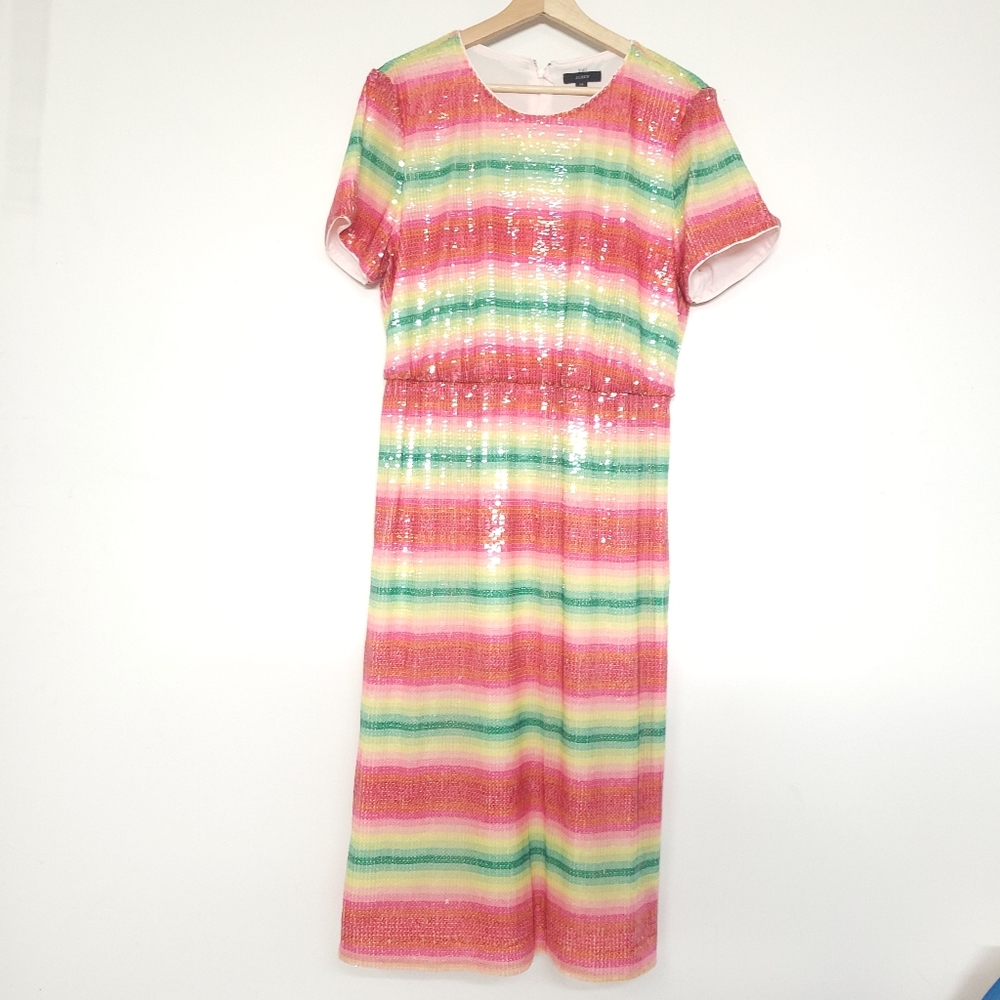 J. Crew Short Sleeve Sequin Dress in Watermelon/multicolor sz 14 - Picture 3 of 13
